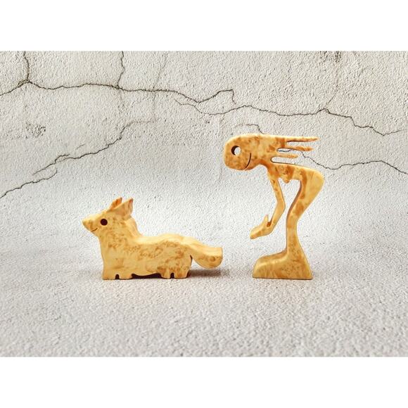 Handmade Carved Wooden Corgi & Friend Figurine Unique Gift Home Decor - Picture 5 of 7